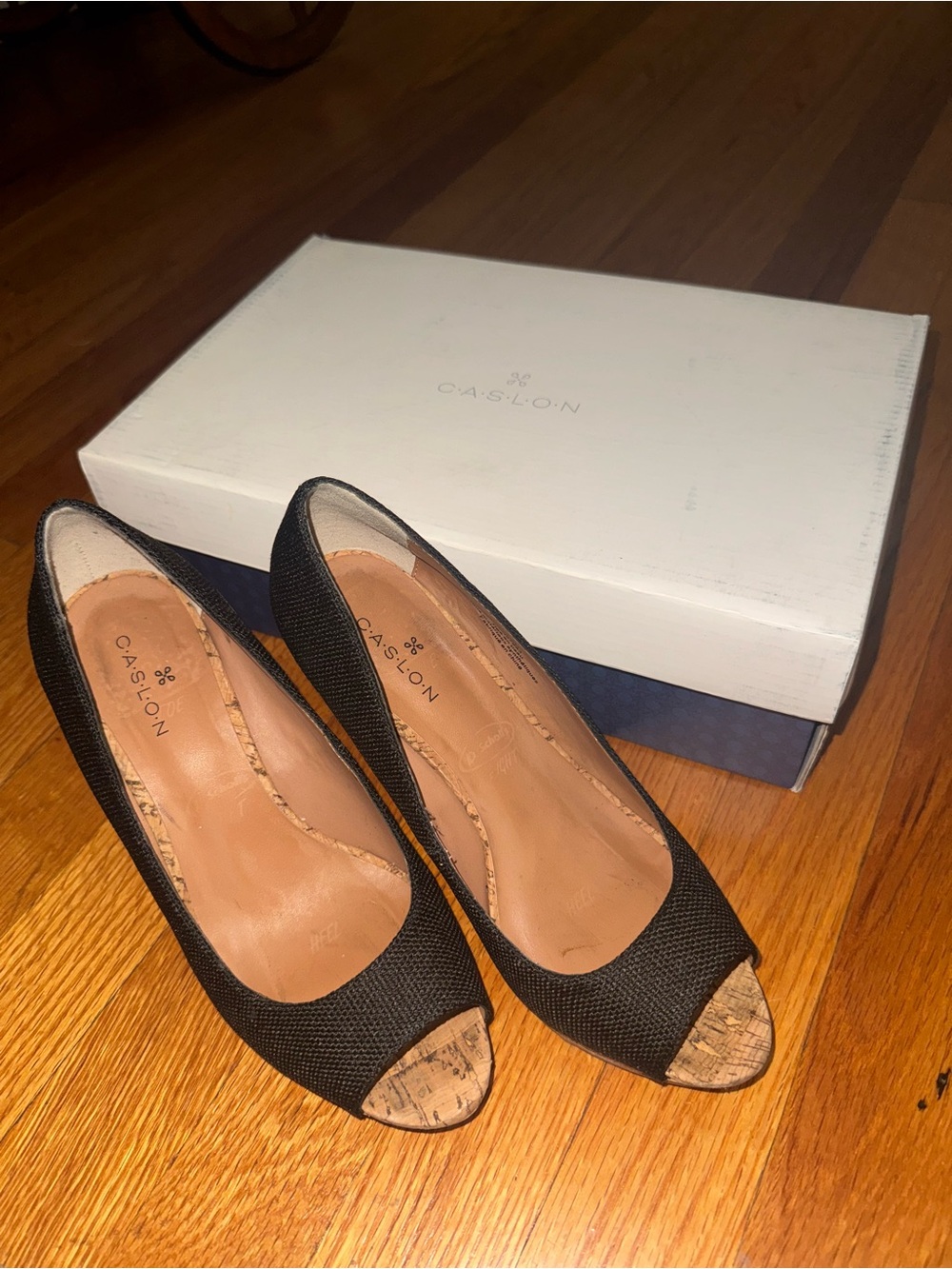 Caslon Black Peep-Toe Heels with Cork Accent